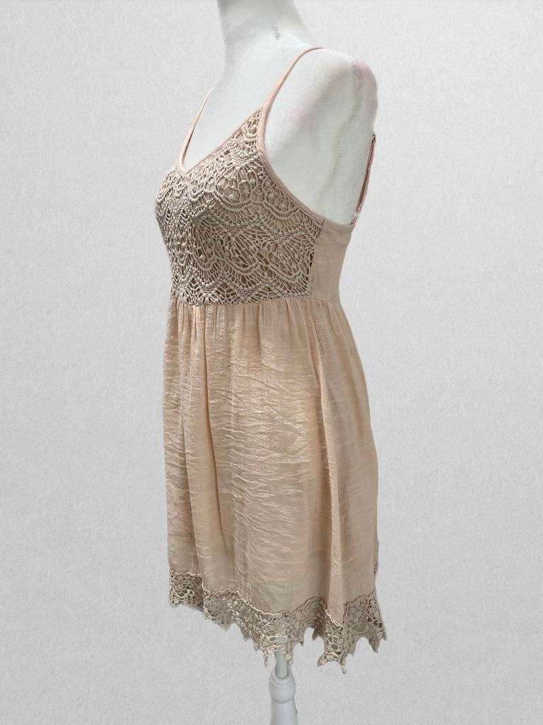 Poetry Taupe Pink Lace Bodice Babydoll Dress with Lace Trim