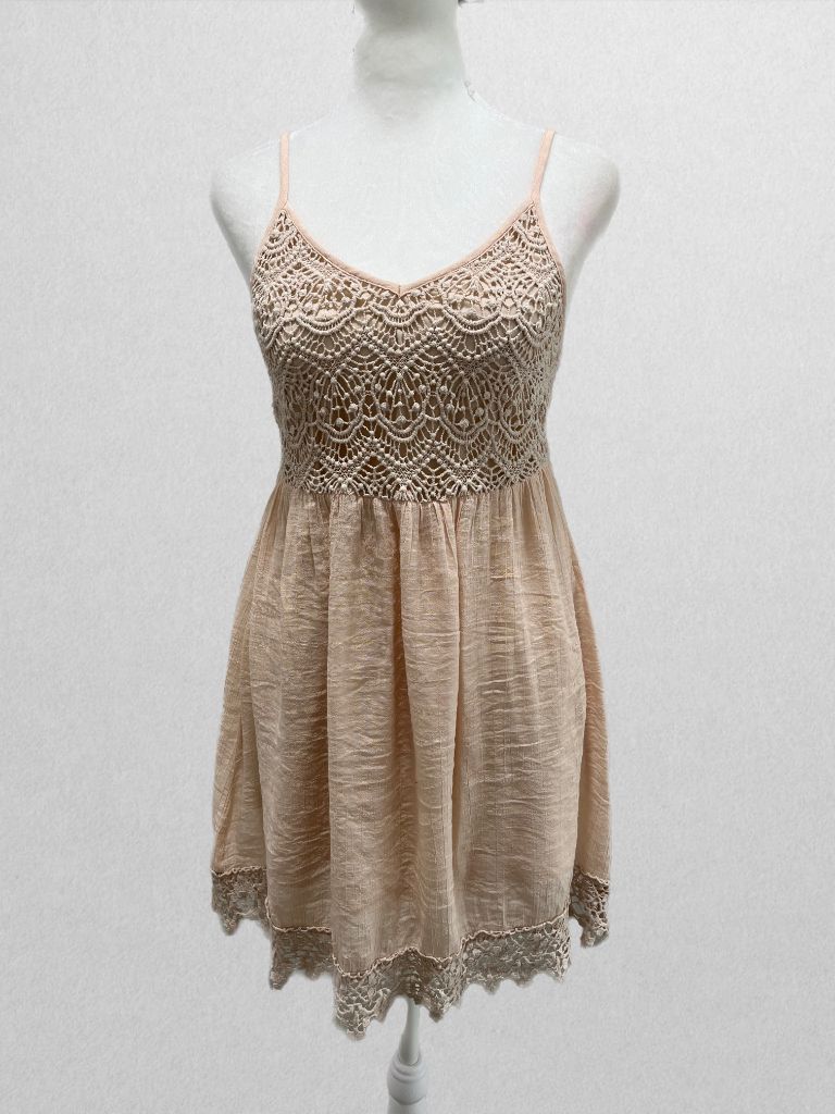 Poetry Taupe Pink Lace Bodice Babydoll Dress with Lace Trim