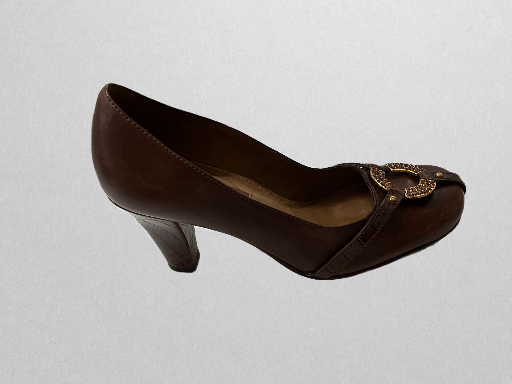 Aerosoles Signature Brown Heels with Metallic Toe Accent