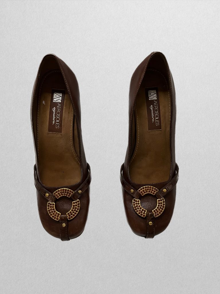 Aerosoles Signature Brown Heels with Metallic Toe Accent