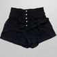 Five Button Black Linen Shorts with Ruched Waistband