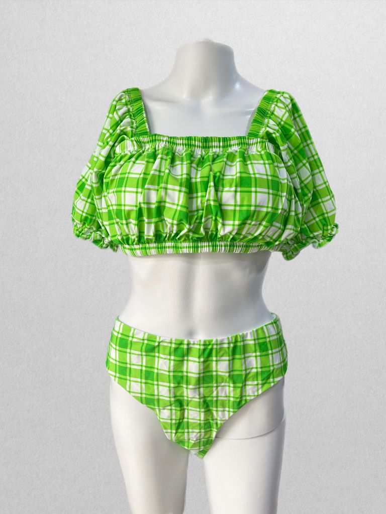 Dokotoo Green/White Plaid Swim Two-Piece Set