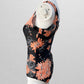 Black/Orange Floral Cross-Back Swim One Piece