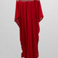 Aniiq Red Kaftan Dress with Rhinestone Neck and Shawl