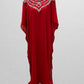 Aniiq Red Kaftan Dress with Rhinestone Neck and Shawl