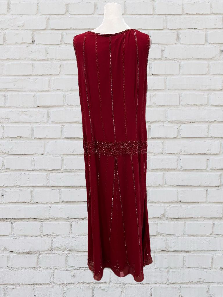 Spiegel Vintage Red Silk Beaded Sleeveless Maxi Dress