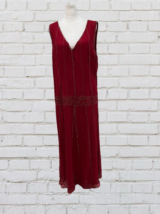 Spiegel Vintage Red Silk Beaded Sleeveless Maxi Dress