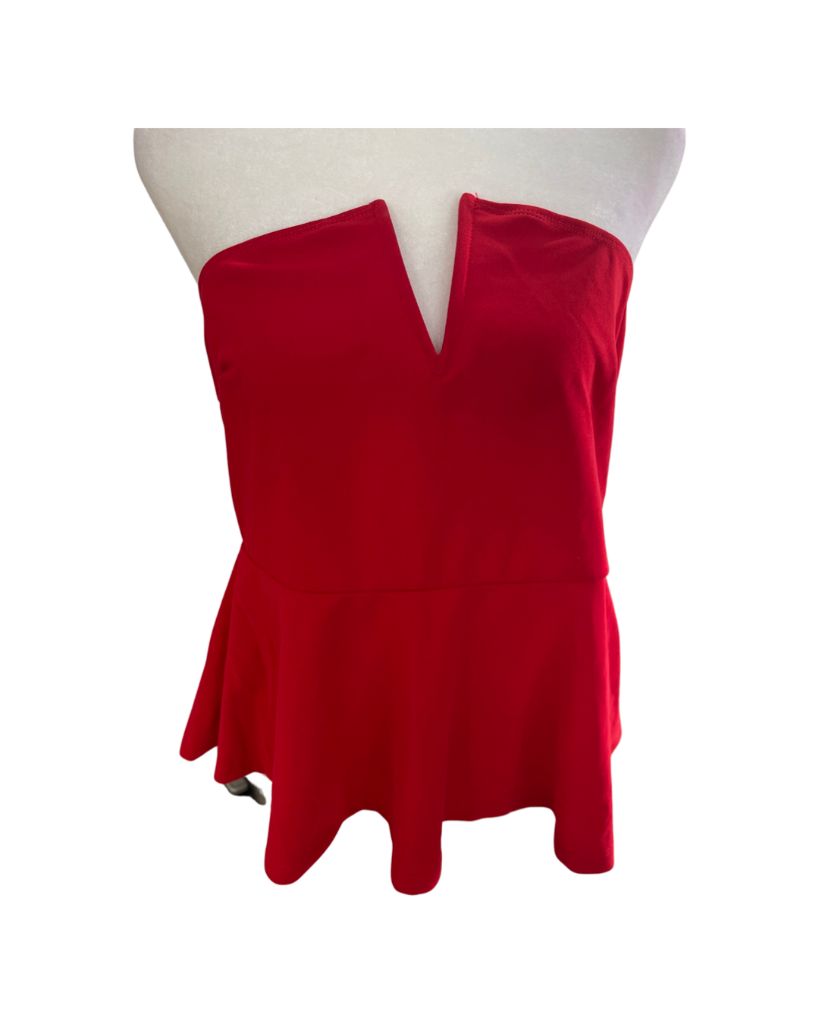 Floerns Red Sleeveless Bandeau Peplum Top