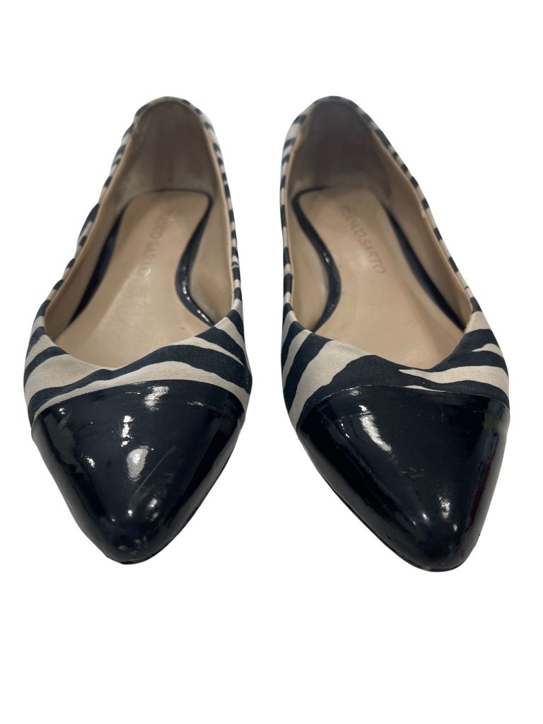 Franco Sarto Black/Tan Zebra Stripe Flat with Pointed Cap Toe and Kitten Heel