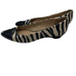 Franco Sarto Black/Tan Zebra Stripe Flat with Pointed Cap Toe and Kitten Heel