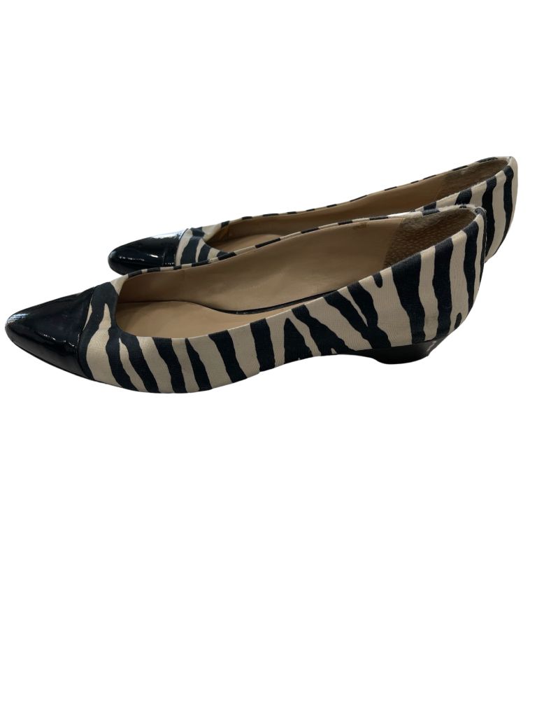 Franco Sarto Black/Tan Zebra Stripe Flat with Pointed Cap Toe and Kitten Heel