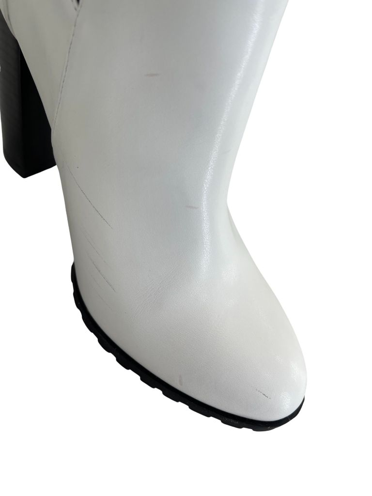 French Connection White Calf Height Chunky Heeled Boots