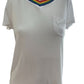 Full Tilt White V Neck Short Sleeve Tee With Rainbow Neck