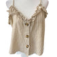 Gilli Linen Light Brown Stripe Spaghetti Strap Crop Top