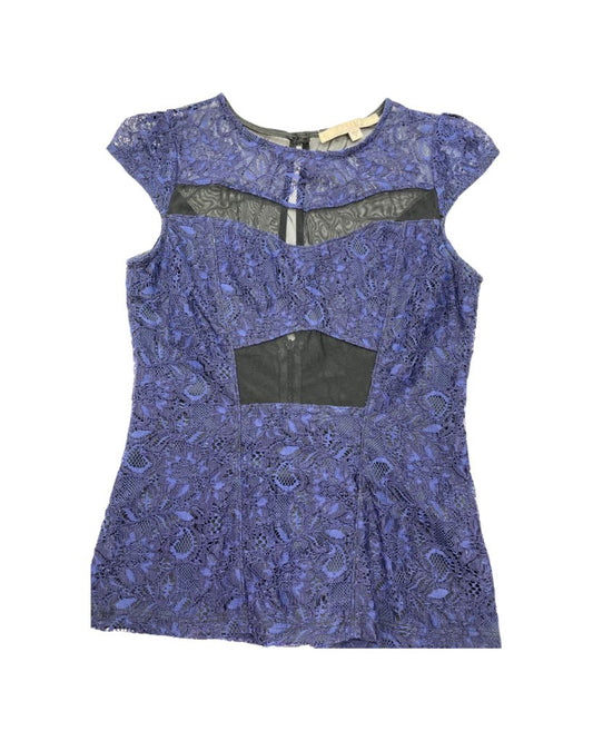 Guess Blue Lace Cap Sleeve Top With Black Accents