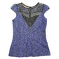 Guess Blue Lace Cap Sleeve Top With Black Accents