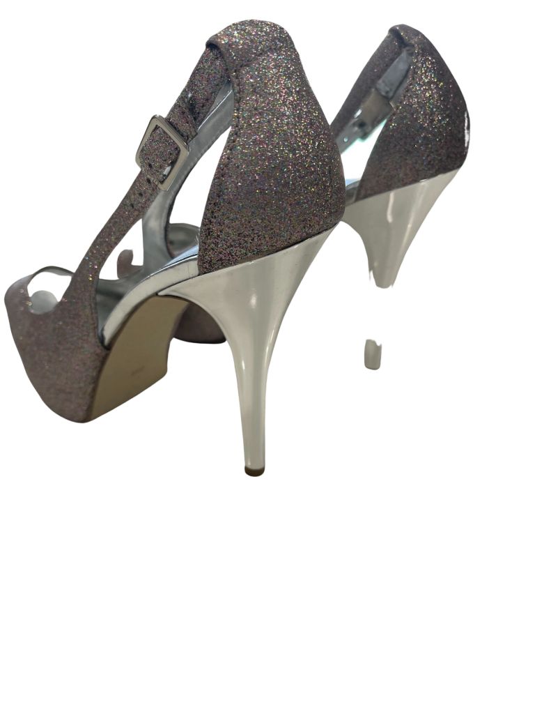 Guess Silver Metallic Stiletto Peep Toe Platform Heels