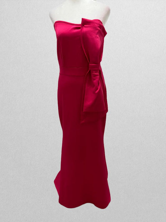 Hot Pink Strapless Floor Length Formal Dress with Bow