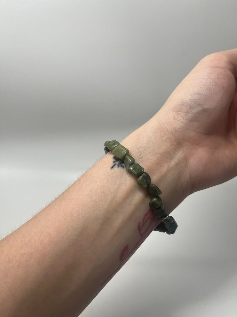 Dark Green Serpentine Beaded Bracelet | Handmade