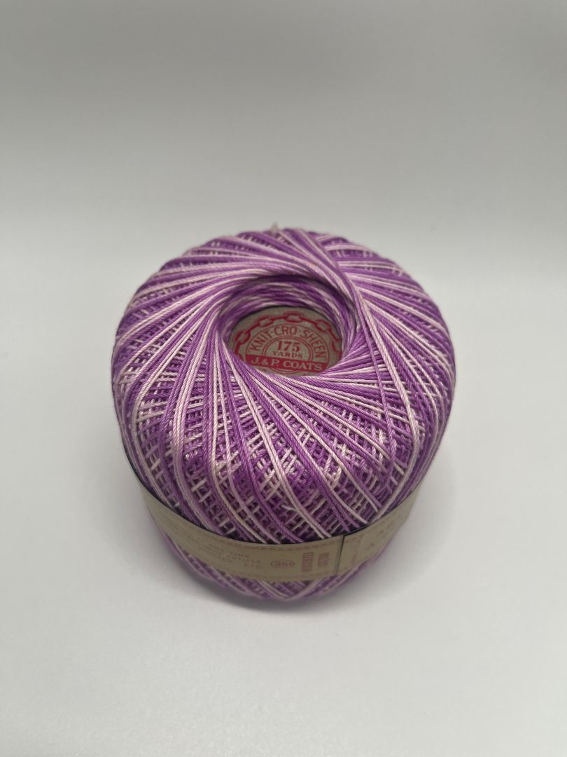 J. & P. Coats Purple & White Ombre "Knit-Cro-Sheen" Yarn Cone