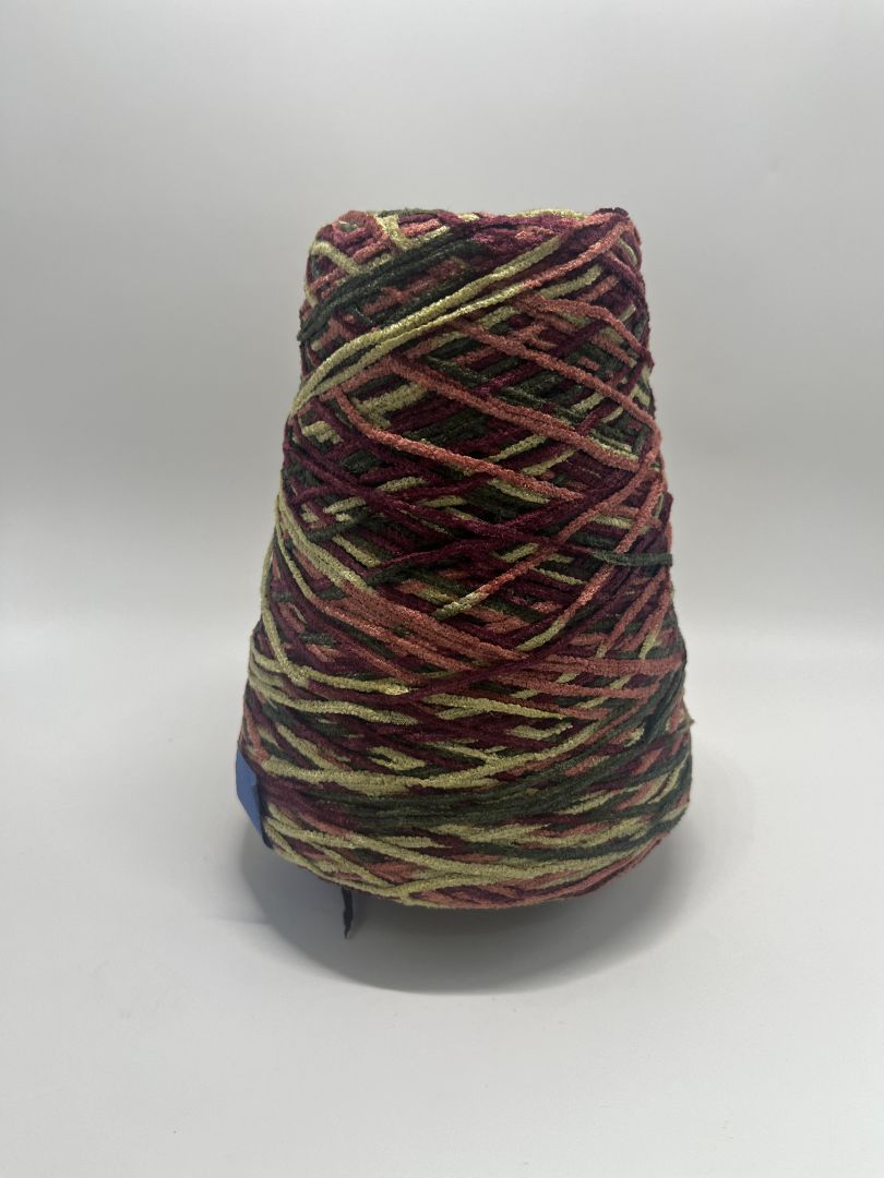 Astro Dye Works Inc. Wine, Taupe, & Green Rayon Chenille Yarn Cone