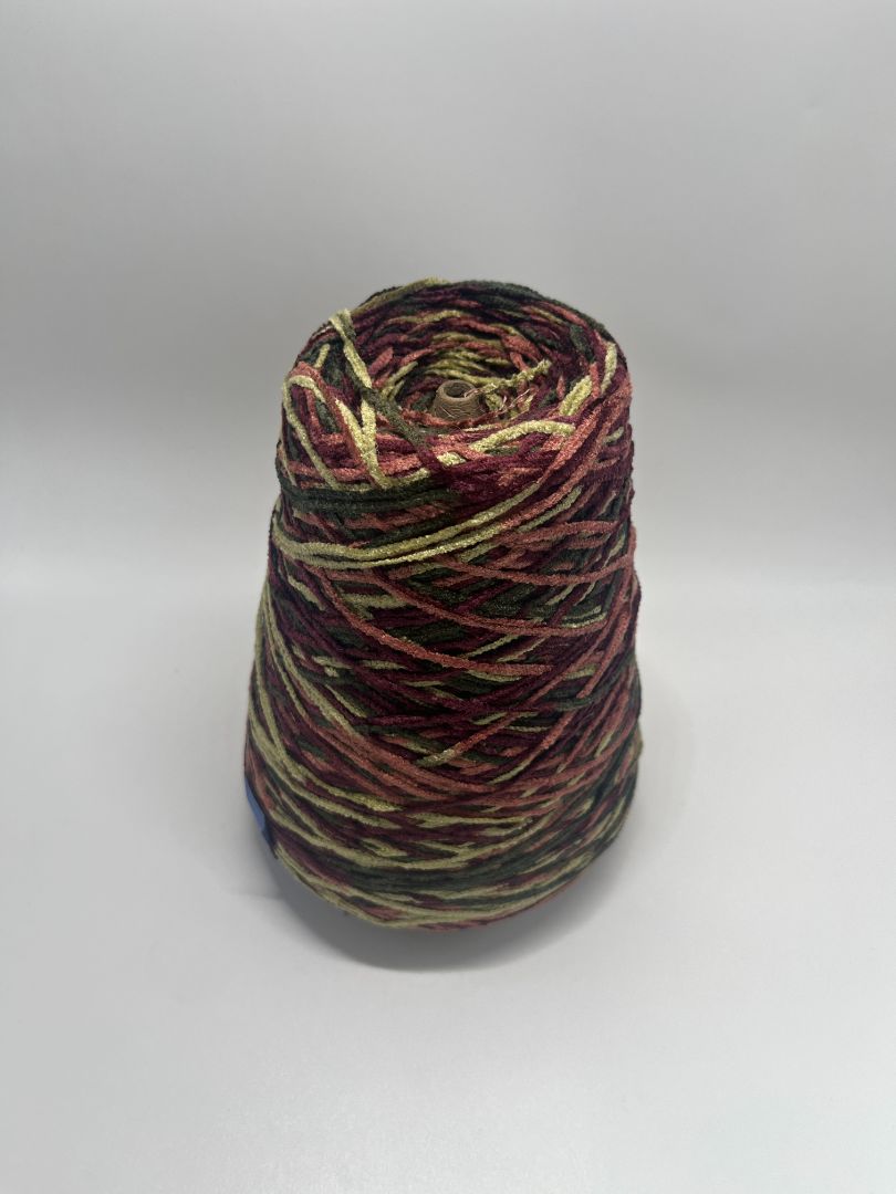 Astro Dye Works Inc. Wine, Taupe, & Green Rayon Chenille Yarn Cone