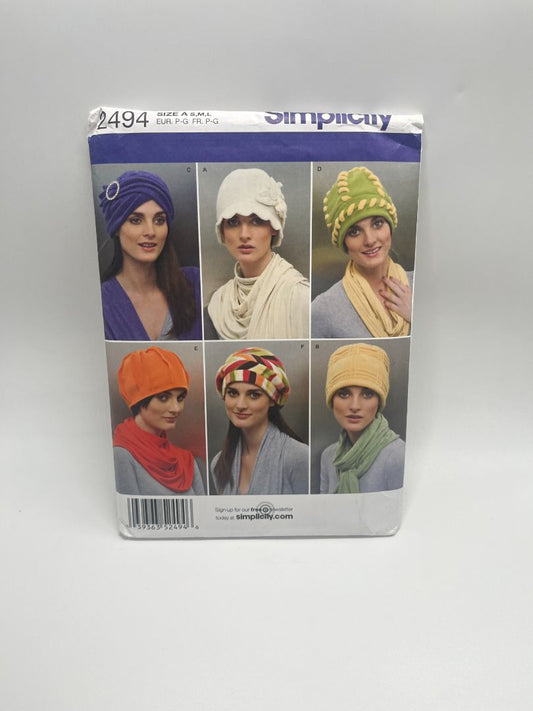 Simplicity 2494 Fleece Hats Sewing Pattern Size A