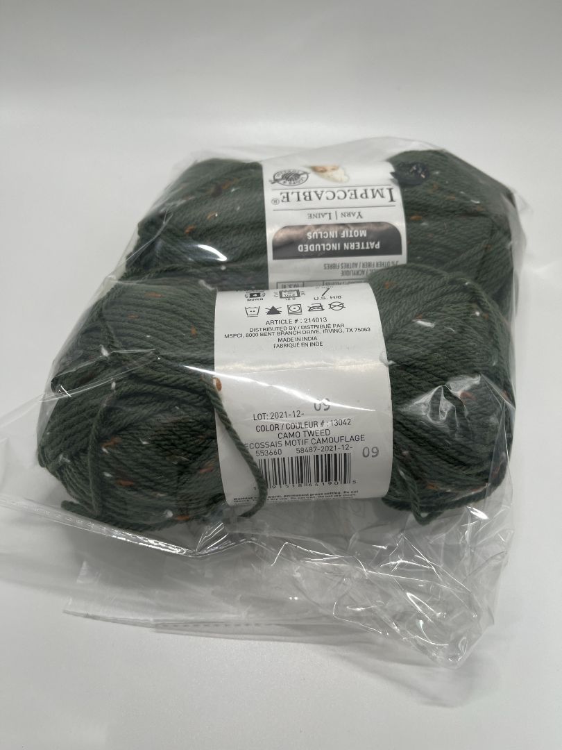 Loops & Threads Green Camo Tweed Two Skeins Yarn