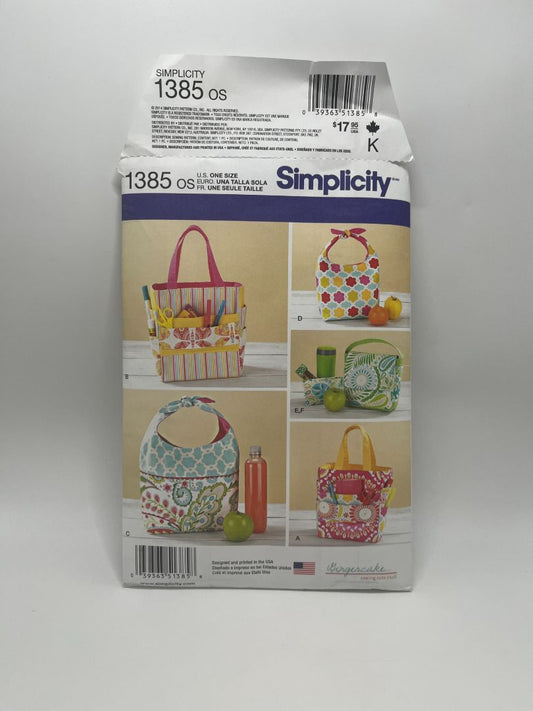 Simplicty 1385 Art Caddies, Lunch Bags, and Snack Bag Patterns