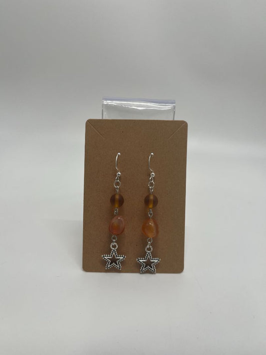 Red Agate & Stars Beaded Earrings | Silver