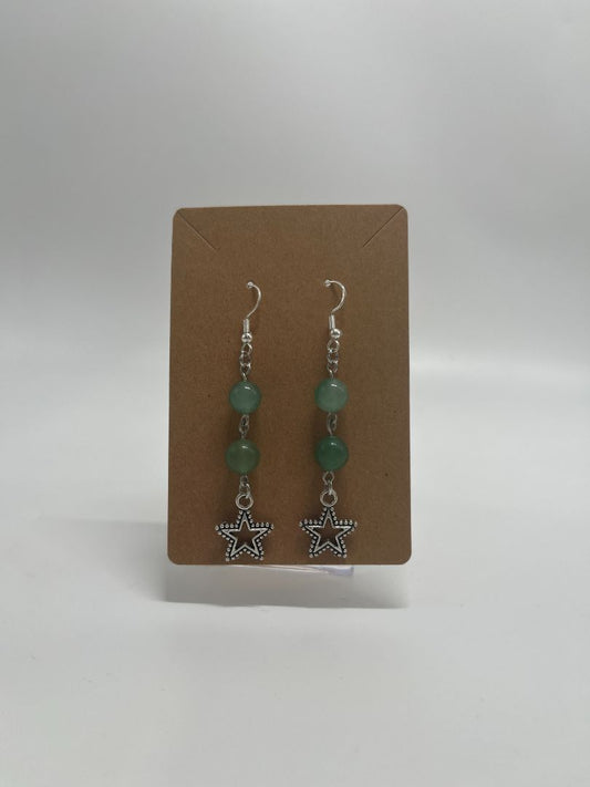 Green Aventurine & Stars Beaded Earrings | Silver