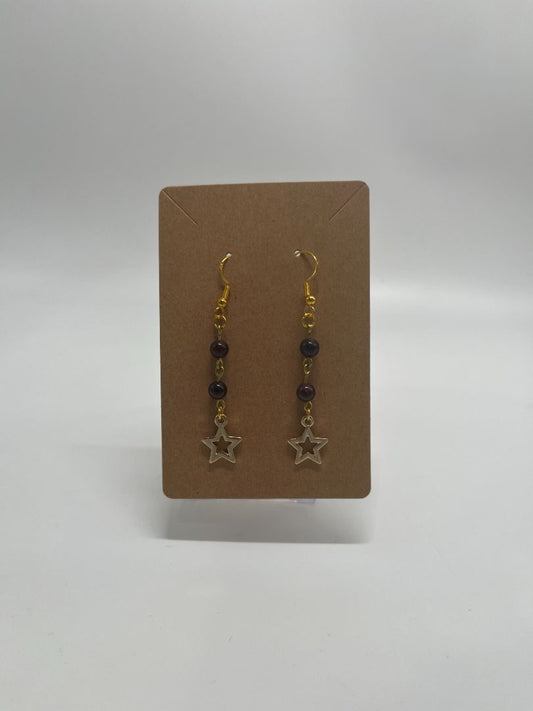 Garnet & Stars Beaded Earrings | Gold