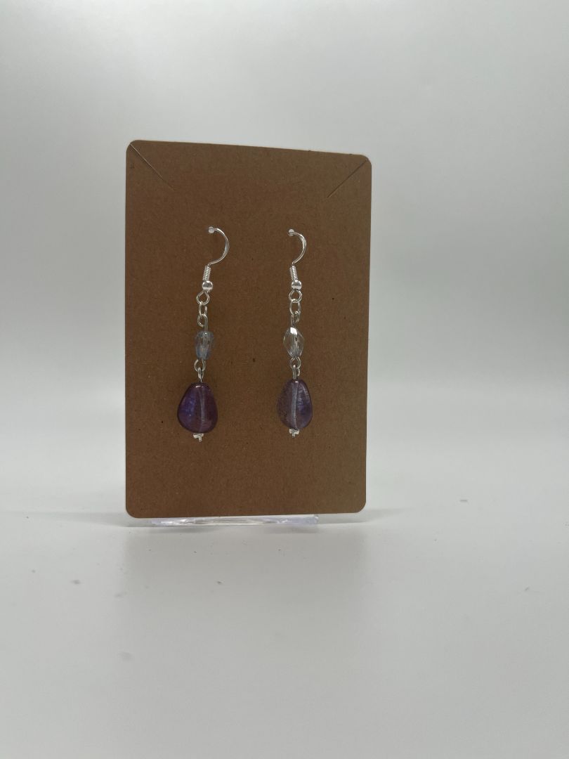 Simple Blue & Purple Beaded Earrings | Silver