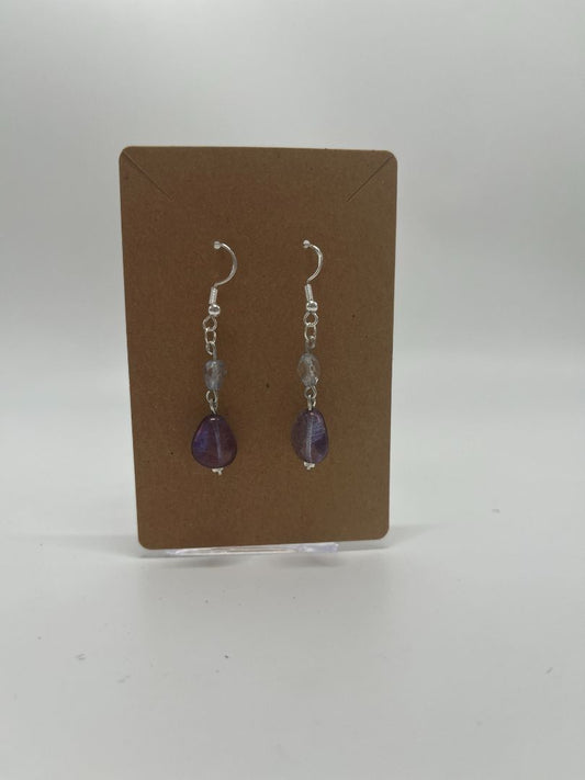 Simple Blue & Purple Beaded Earrings | Silver