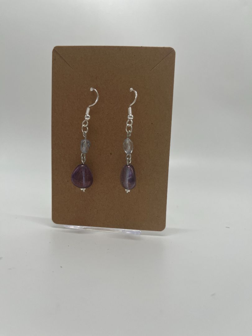 Simple Blue & Purple Beaded Earrings | Silver