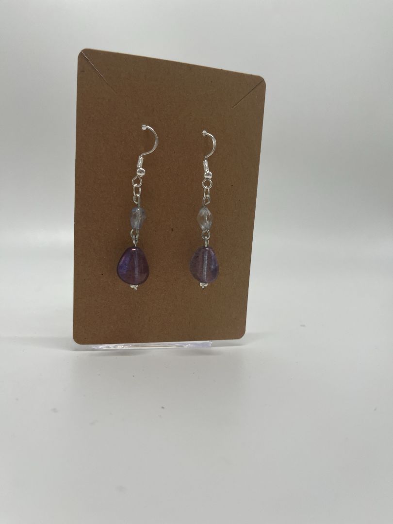 Simple Blue & Purple Beaded Earrings | Silver