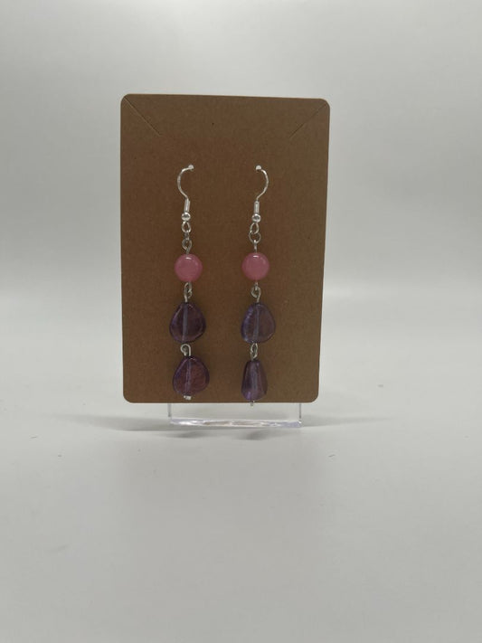 Pink & Purple Long Dangle Earrings | Silver