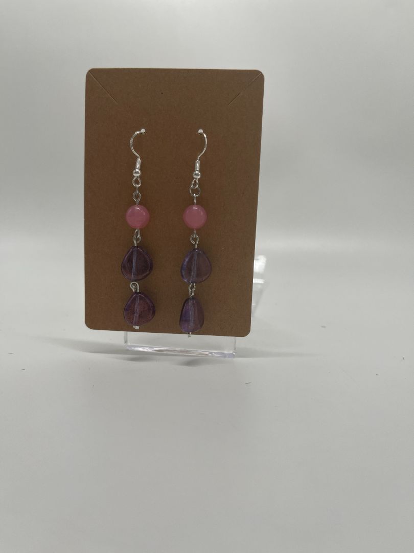 Pink & Purple Long Dangle Earrings | Silver