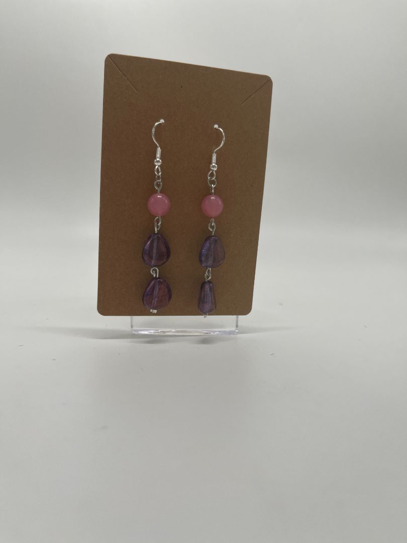 Pink & Purple Long Dangle Earrings | Silver