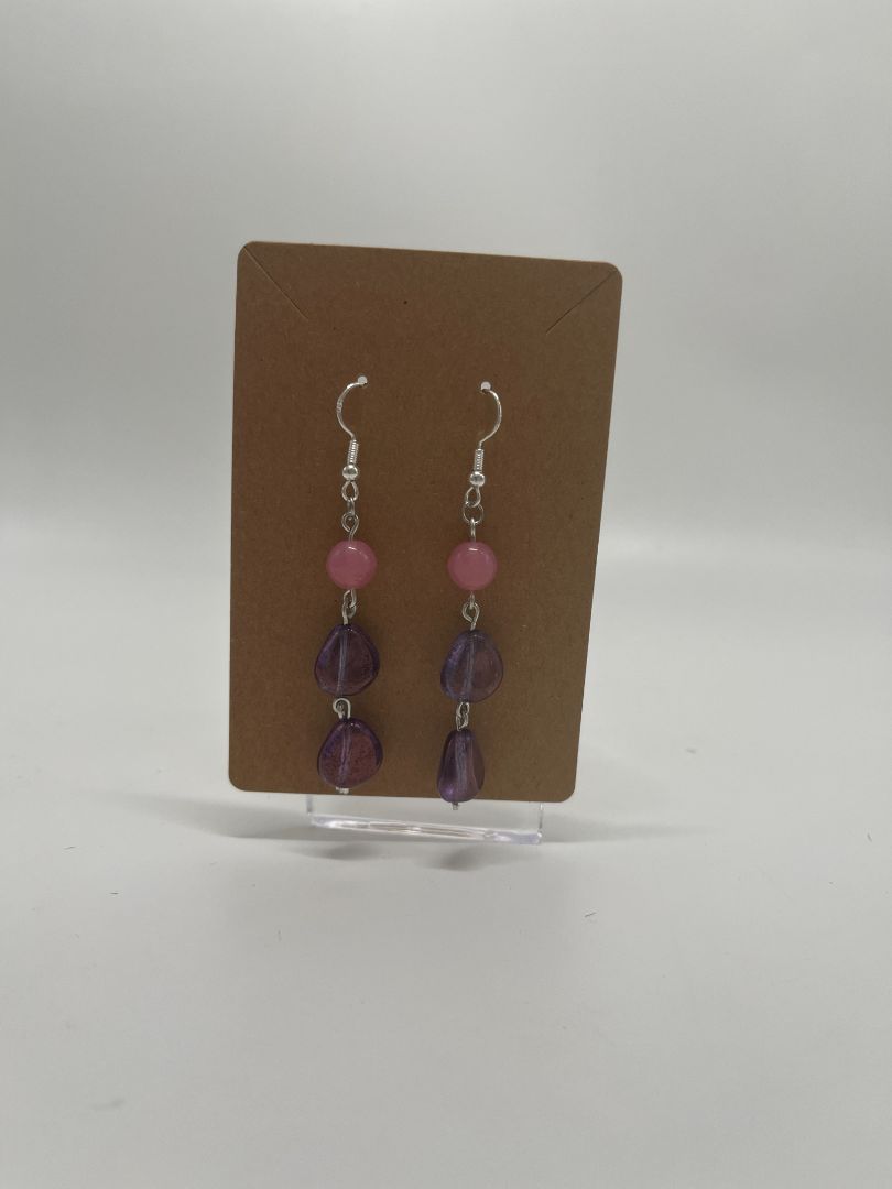 Pink & Purple Long Dangle Earrings | Silver