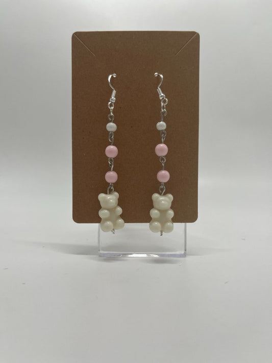 Pink & White Gummy Bear Earrings | Silver