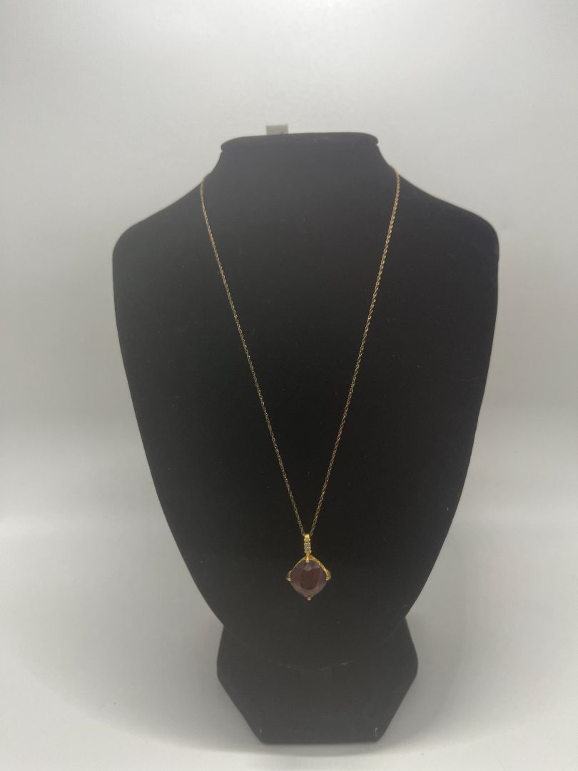 Vintage 18K Vermeil & Lab Grown Garnet Pendant Necklace