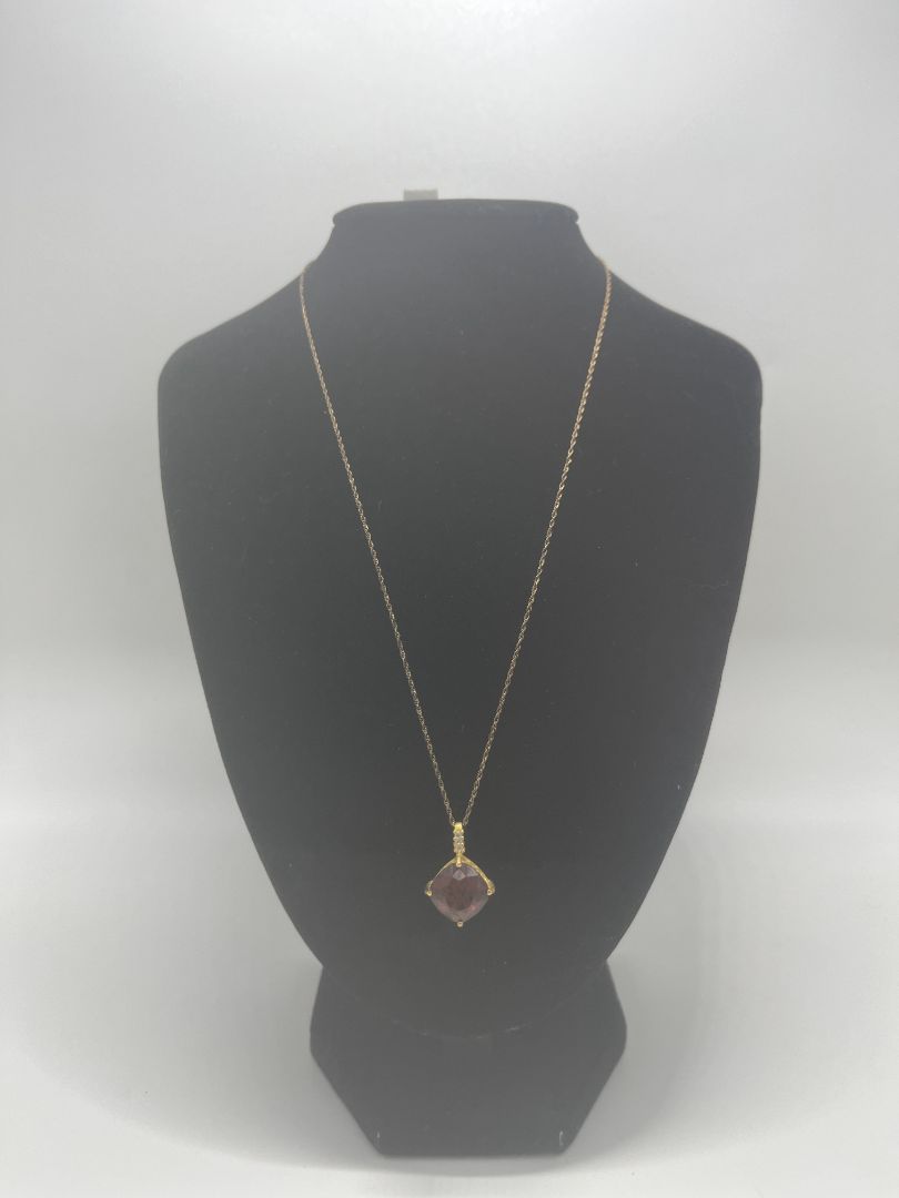 Vintage 18K Vermeil & Lab Grown Garnet Pendant Necklace