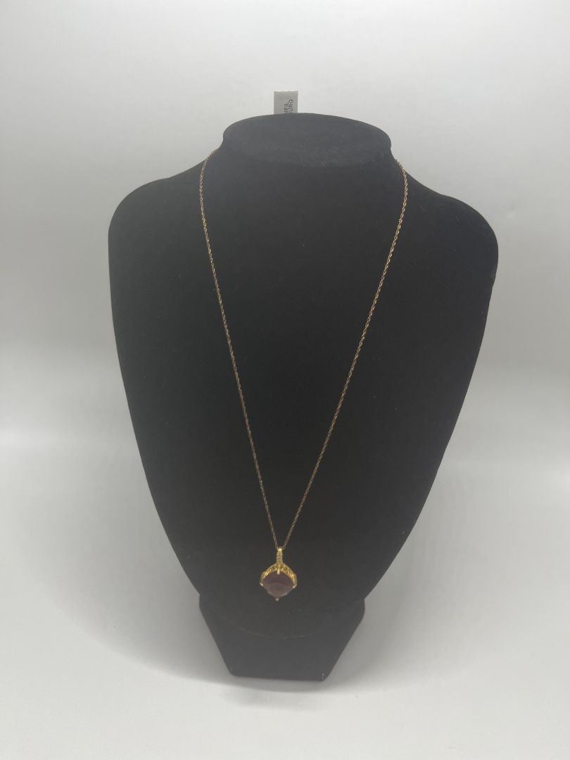 Vintage 18K Vermeil & Lab Grown Garnet Pendant Necklace