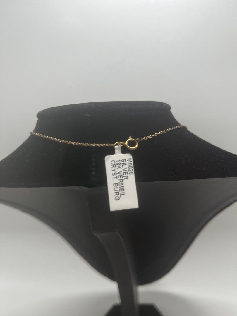 Vintage 18K Vermeil & Lab Grown Garnet Pendant Necklace