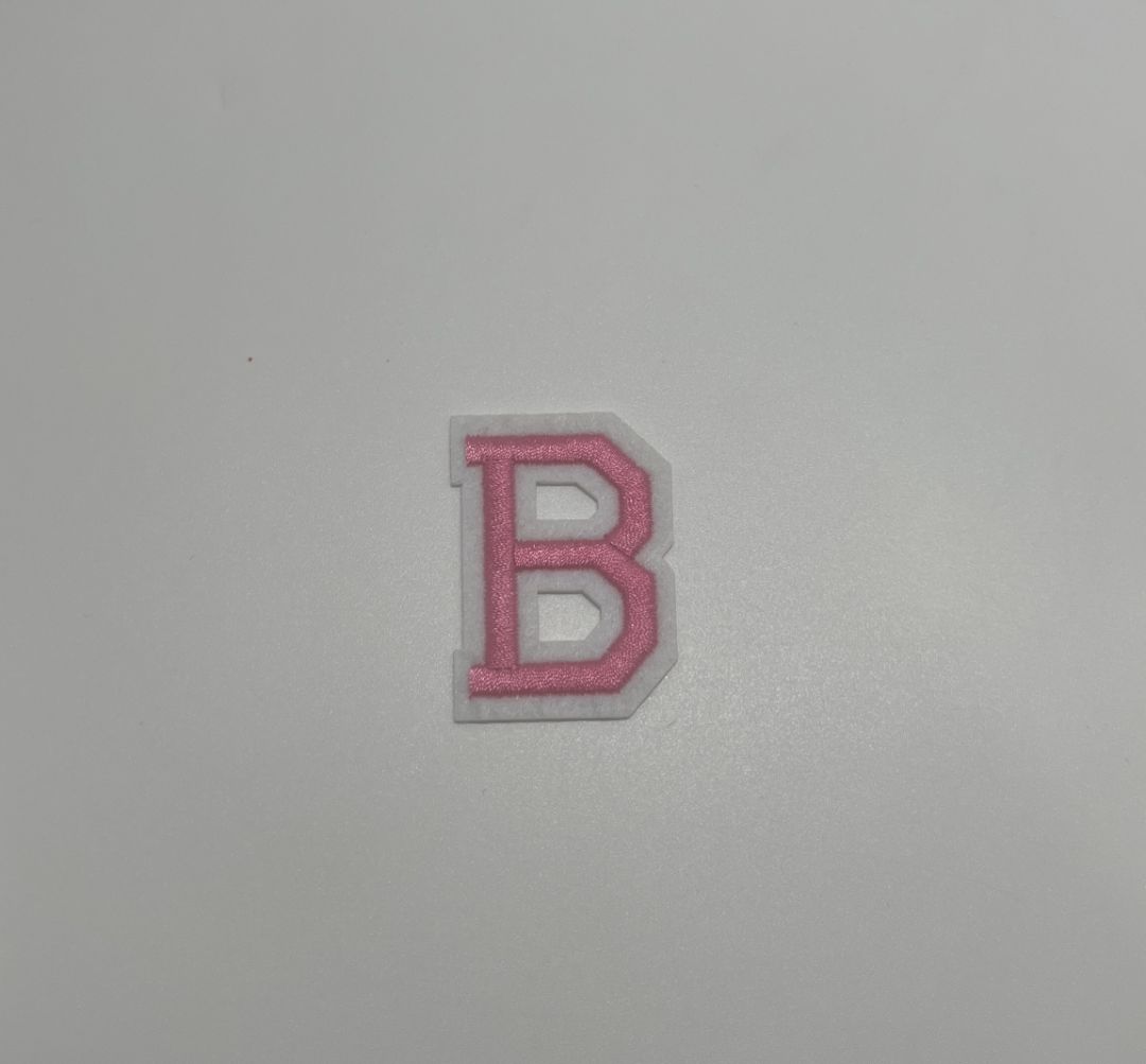 Pink/White "B" Iron-On Patch