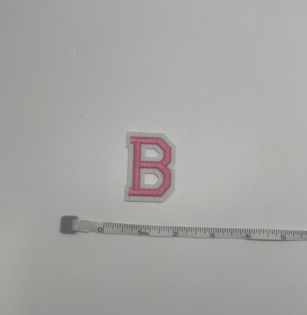 Pink/White "B" Iron-On Patch
