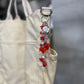 Red Butterfly Beaded Bag Charm/Keychain | Red, Clear, & White | Handcrafted by Recycled Threads