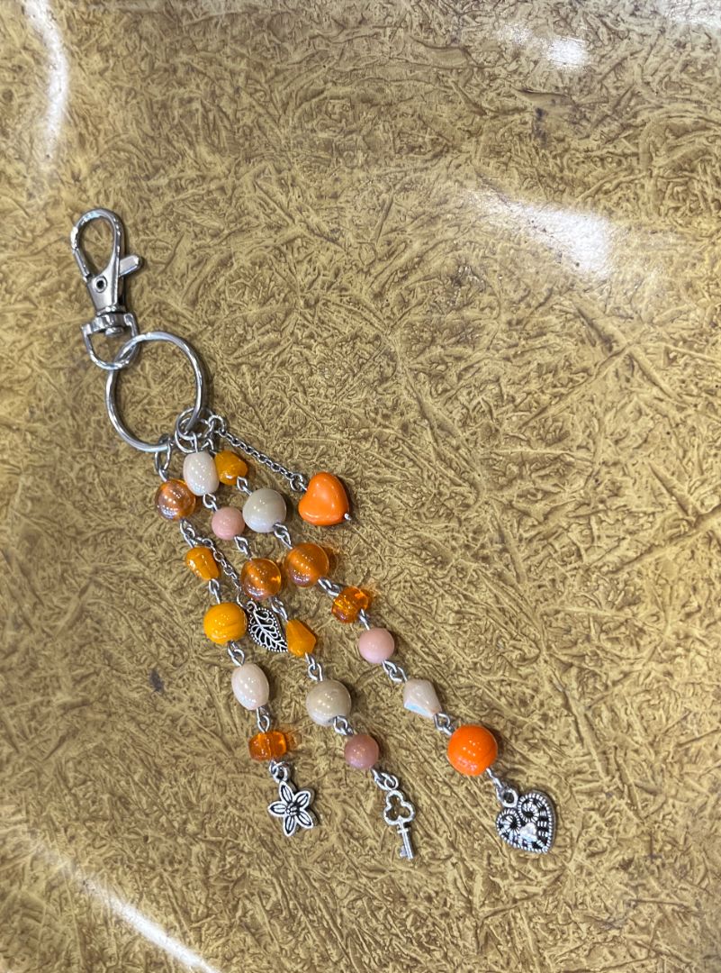 Orange Creamsicle Beaded Bag Charm/Keychain | Orange & Cream | Handmade by Recycled Threads