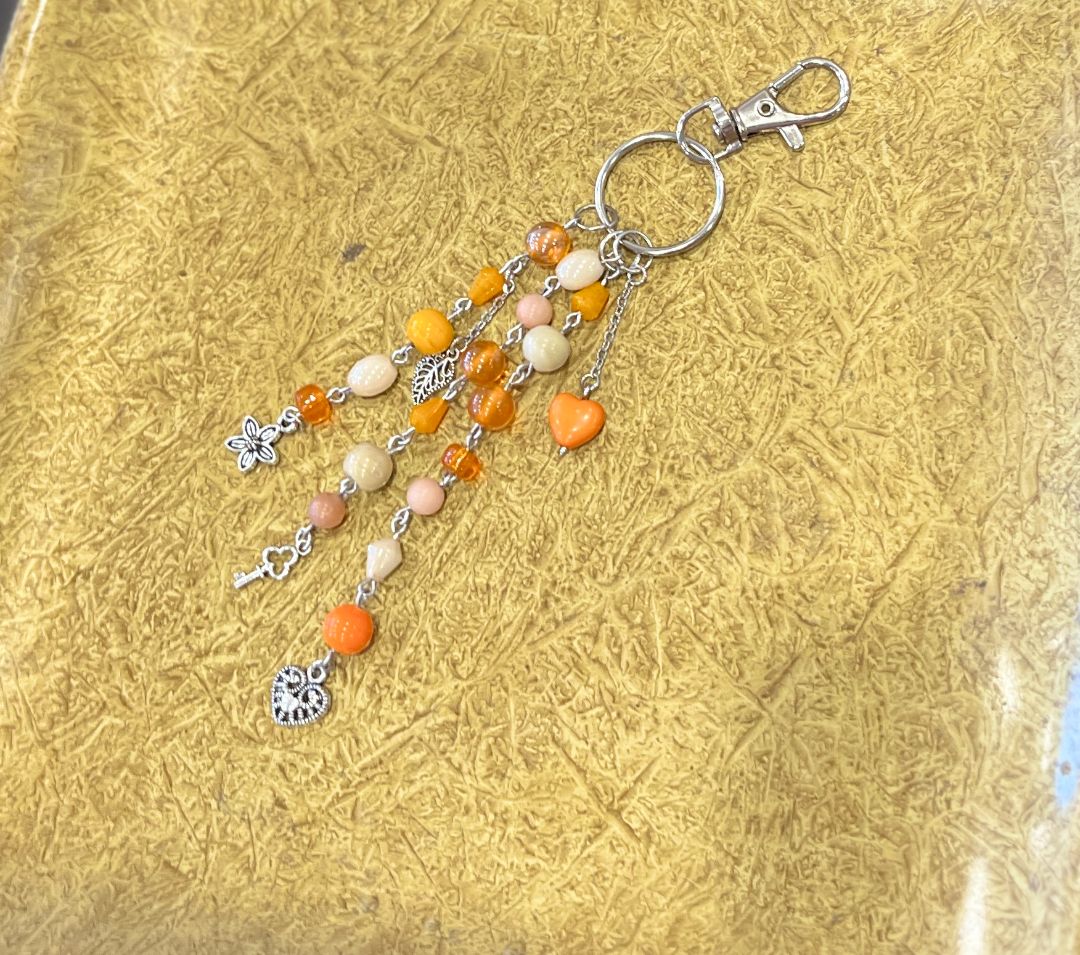 Orange Creamsicle Beaded Bag Charm/Keychain | Orange & Cream | Handmade by Recycled Threads